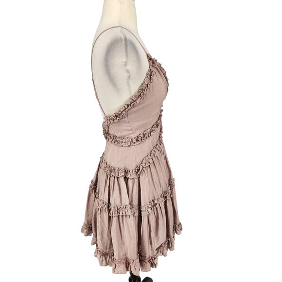 NWT Princess Polly The Dawning Mini Dress Mocha Pink Ruffle Hem Feminine Flirty - Picture 6 of 10